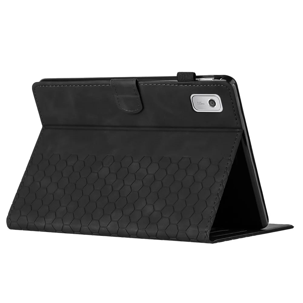 For Lenovo Tab P11 Gen 2 Case Honeycomb Printed Leather Tablet Cover with Card Slot - Black - 4