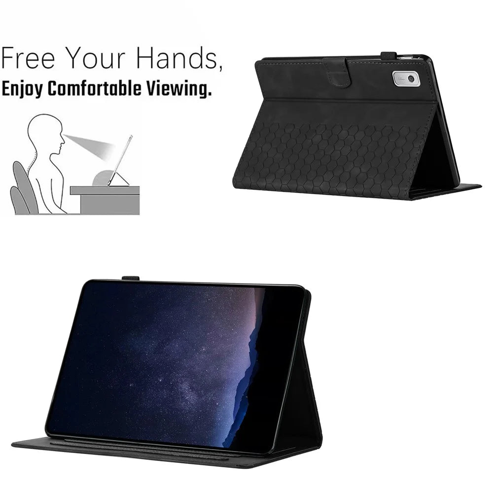 For Lenovo Tab P11 Gen 2 Case Honeycomb Printed Leather Tablet Cover with Card Slot - Black - 5