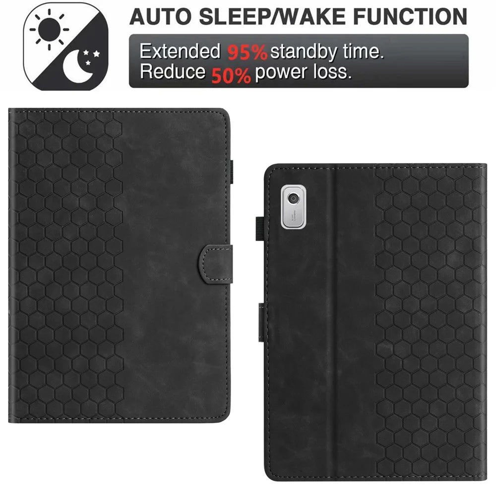 For Lenovo Tab P11 Gen 2 Case Honeycomb Printed Leather Tablet Cover with Card Slot - Black - 6