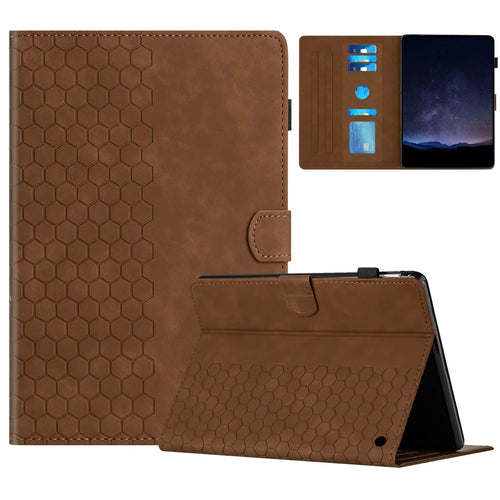 For Amazon Fire HD 10 (2021)  /  HD 10 Plus (2021) Case Honeycomb Printed Leather Tablet Cover with Card Slot - Brown - 1
