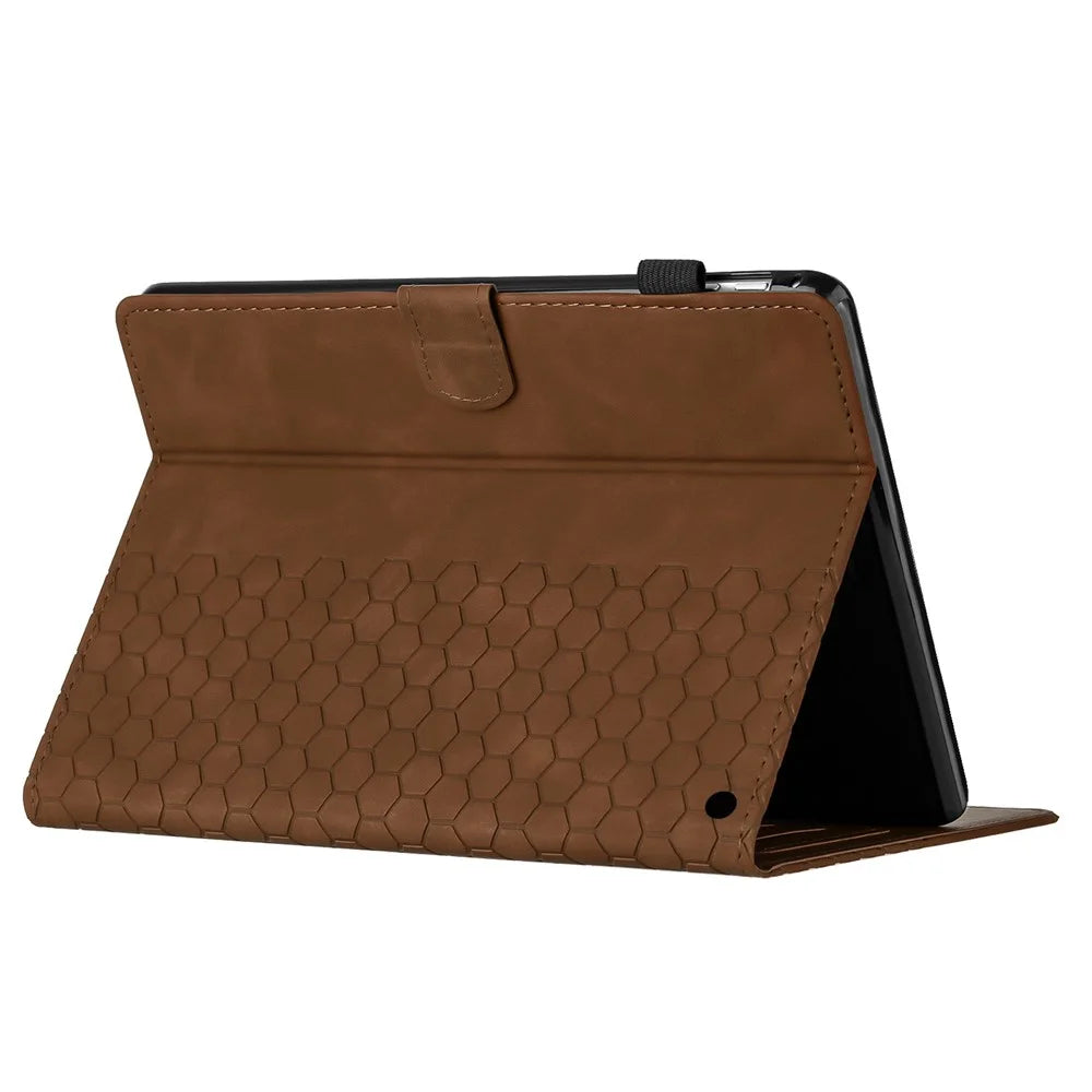 For Amazon Fire HD 10 (2021)  /  HD 10 Plus (2021) Case Honeycomb Printed Leather Tablet Cover with Card Slot - Brown - 4