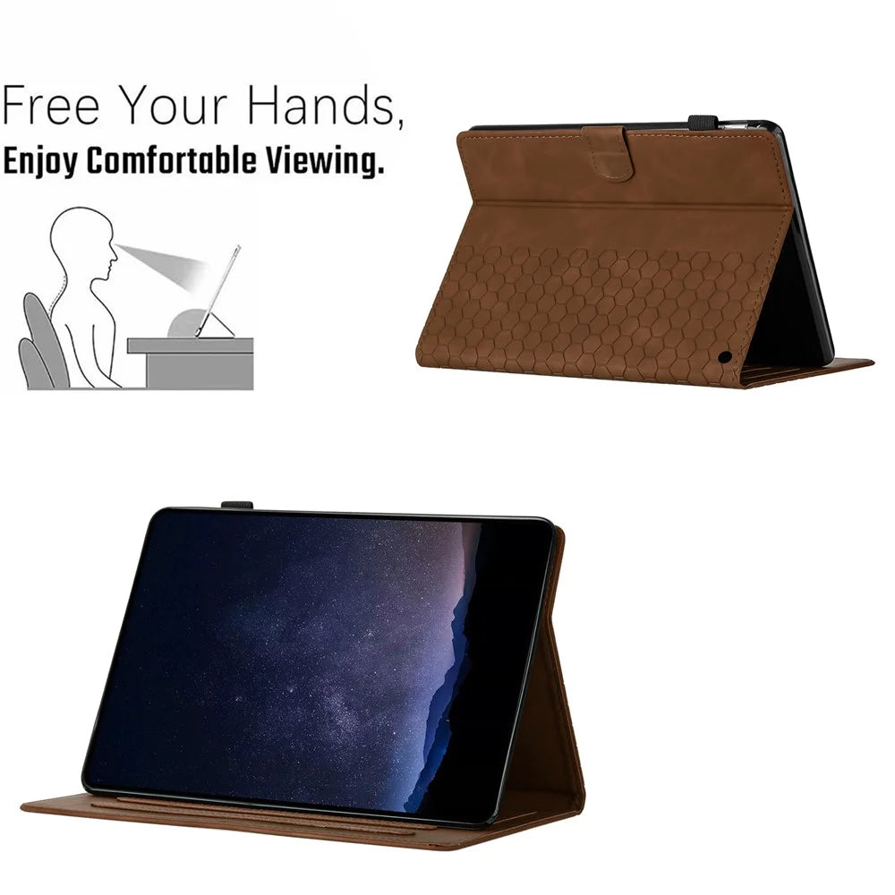For Amazon Fire HD 10 (2021)  /  HD 10 Plus (2021) Case Honeycomb Printed Leather Tablet Cover with Card Slot - Brown - 5
