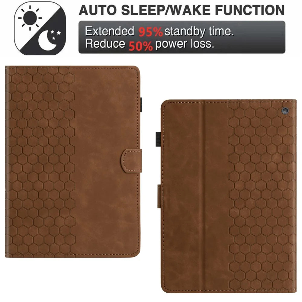 For Amazon Fire HD 10 (2021)  /  HD 10 Plus (2021) Case Honeycomb Printed Leather Tablet Cover with Card Slot - Brown - 6