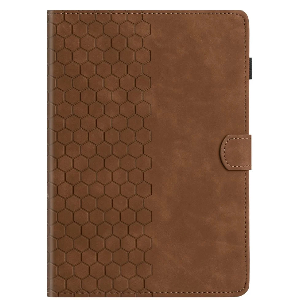 For Amazon Fire HD 10 (2021)  /  HD 10 Plus (2021) Case Honeycomb Printed Leather Tablet Cover with Card Slot - Brown - 7