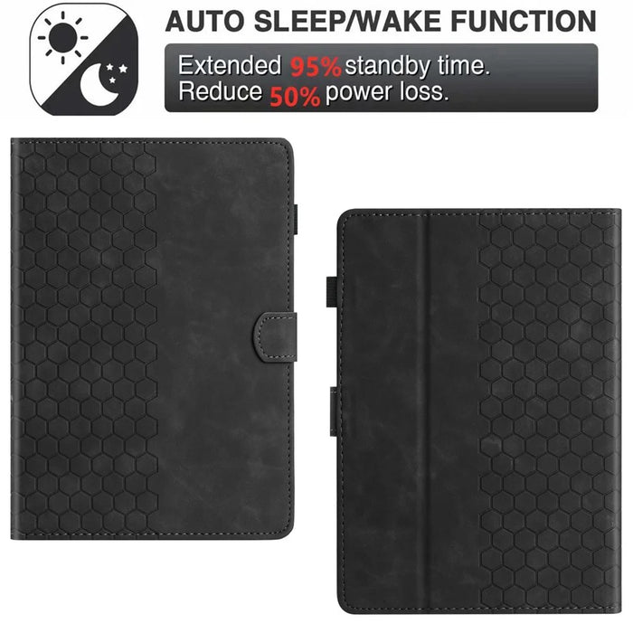 For Amazon Kindle Paperwhite (2021) Case Honeycomb Printed Leather Tablet Cover with Card Slot - Black - 6