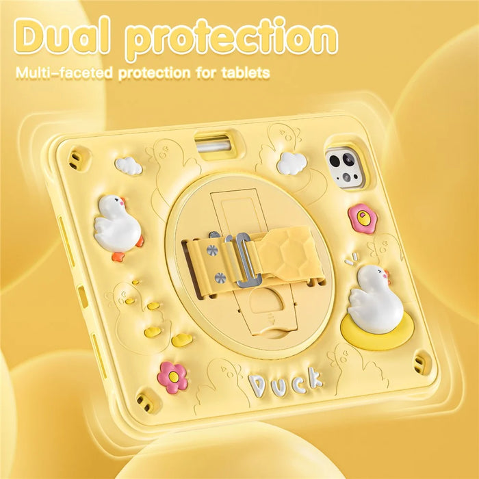 For iPad Pro 11 (2025) / 11 (2024) Case with Shoulder Strap Duck Pattern Hand Strap Kickstand PC+Silicone+TPU Cover - 4