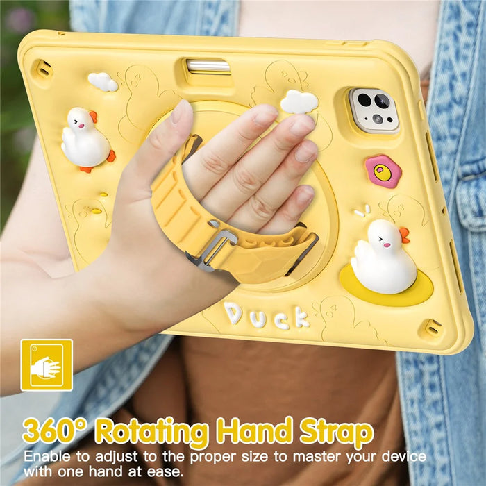 For iPad Pro 11 (2025) / 11 (2024) Case Duck Pattern Hand Strap Kickstand PC+Silicone+TPU Tablet Cover - 7