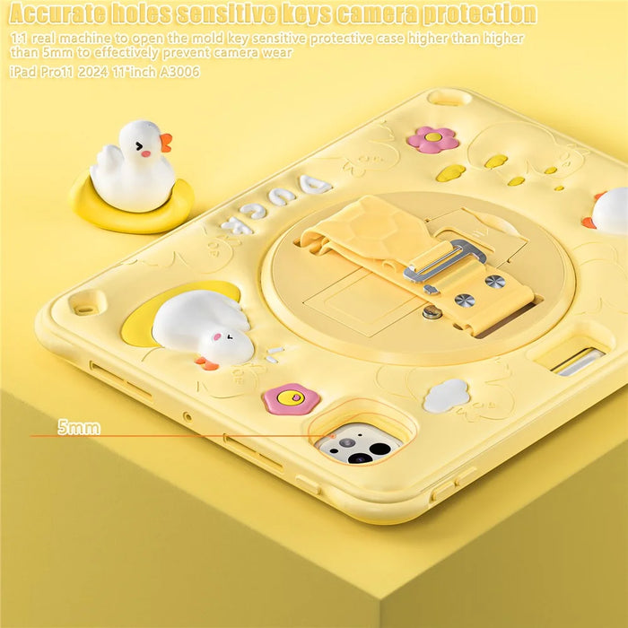 For iPad Pro 11 (2025) / 11 (2024) Case Duck Pattern Hand Strap Kickstand PC+Silicone+TPU Tablet Cover - 4