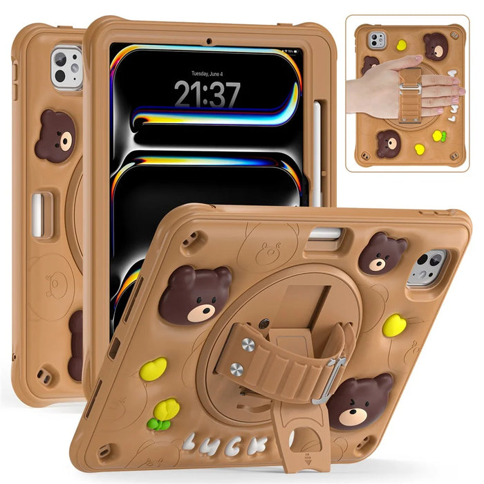 For iPad Pro 11 (2025) / 11 (2024) Case Bear Pattern PC+Silicone+TPU Kickstand Tablet Cover - 1