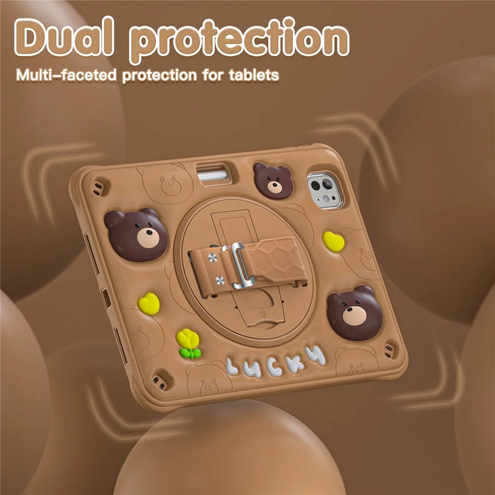 For iPad Pro 11 (2025) / 11 (2024) Case Bear Pattern PC+Silicone+TPU Kickstand Tablet Cover - 2