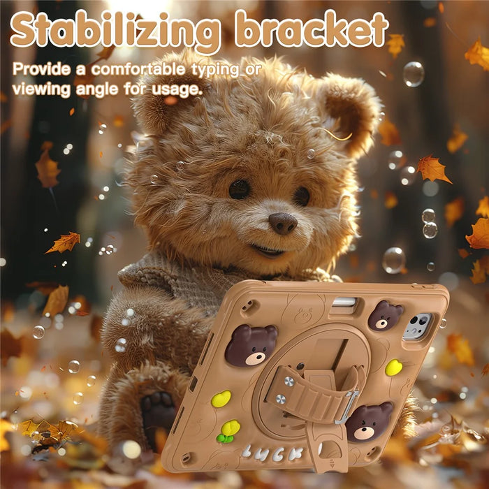 For iPad Pro 11 (2025) / 11 (2024) Case Bear Pattern PC+Silicone+TPU Kickstand Tablet Cover - 3