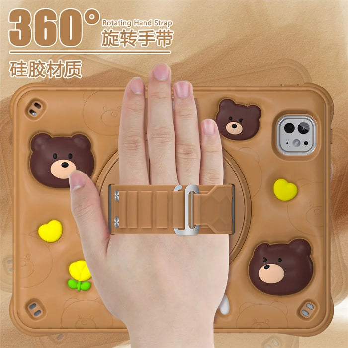 For iPad Pro 11 (2025) / 11 (2024) Case Bear Pattern PC+Silicone+TPU Kickstand Tablet Cover - 6
