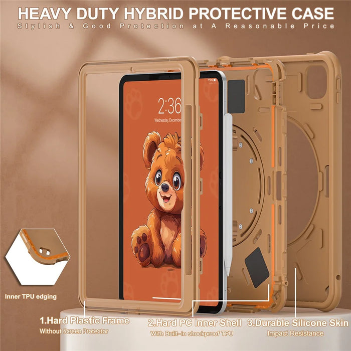 For iPad Pro 11 (2025) / 11 (2024) Case Bear Pattern PC+Silicone+TPU Kickstand Tablet Cover - 7