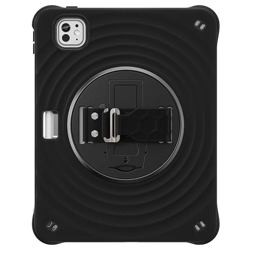 For iPad Pro 11 (2025) / 11 (2024) Case Hand Strap Kickstand TPU+PC+Silicone Tablet Cover - Black - 1