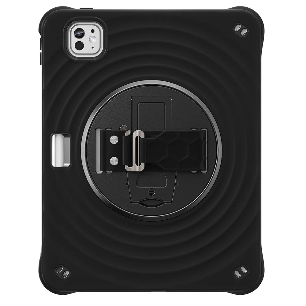 For iPad Pro 11 (2025) / 11 (2024) Case Hand Strap Kickstand TPU+PC+Silicone Tablet Cover - Black - 1
