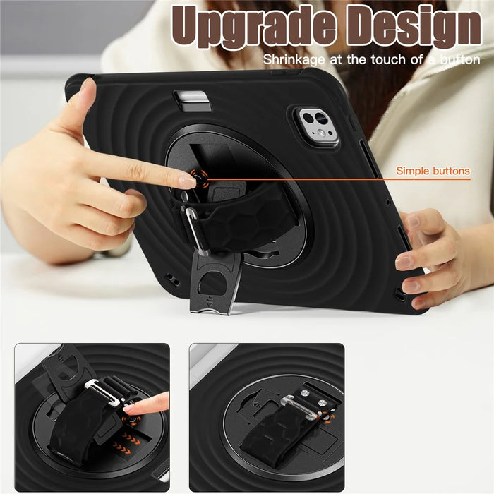 For iPad Pro 11 (2025) / 11 (2024) Case Hand Strap Kickstand TPU+PC+Silicone Tablet Cover - Black - 5