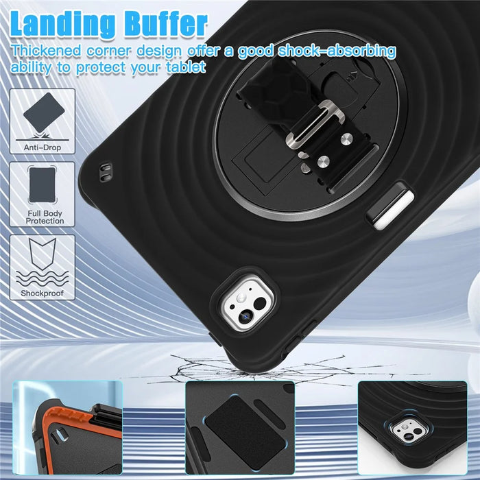 For iPad Pro 11 (2025) / 11 (2024) Case Hand Strap Kickstand TPU+PC+Silicone Tablet Cover - Black - 7