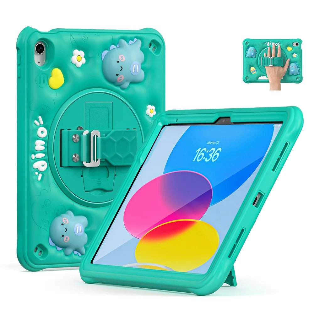 For iPad (2025) / 10.9 (2022) Case Cartoon Dinosaur Hand Strap Kickstand PC+Silicone+TPU Cover - 1
