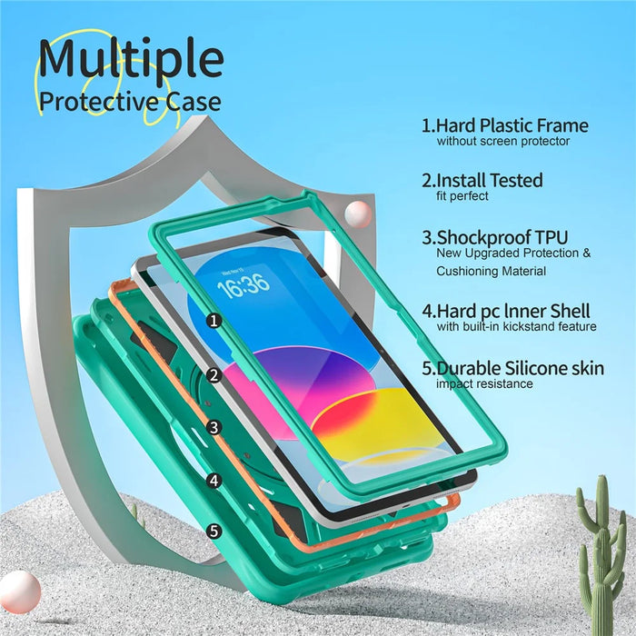 For iPad (2025) / 10.9 (2022) Case Cartoon Dinosaur Hand Strap Kickstand PC+Silicone+TPU Cover - 4