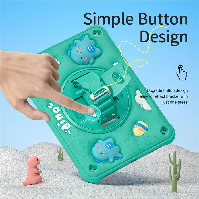 For iPad (2025) / 10.9 (2022) Case with Shoulder Strap Cartoon Dinosaur Kickstand PC+Silicone+TPU Cover - 3