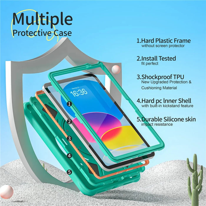 For iPad (2025) / 10.9 (2022) Case with Shoulder Strap Cartoon Dinosaur Kickstand PC+Silicone+TPU Cover - 4