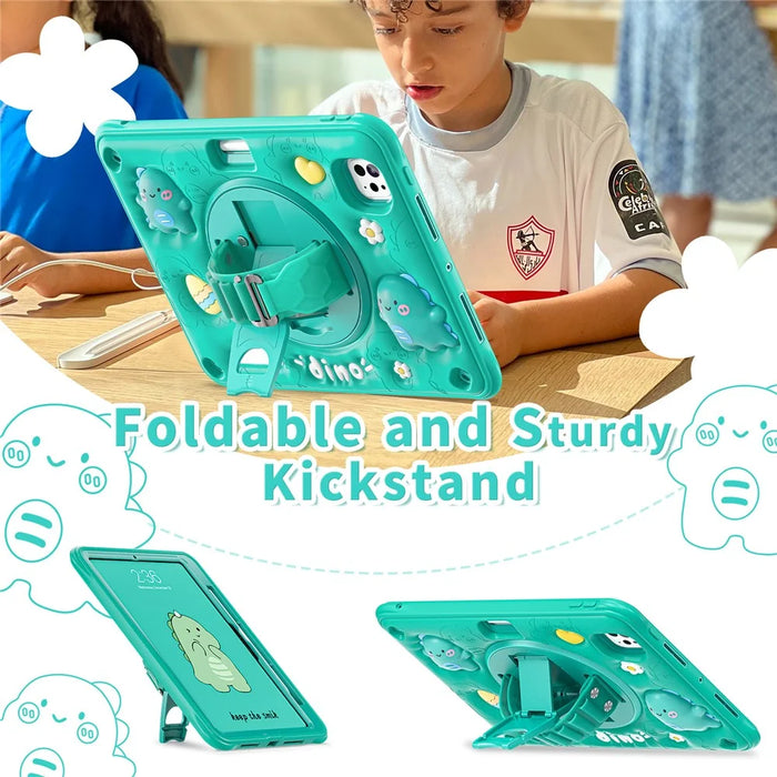 For iPad Pro 11 (2025) / 11 (2024) Case Cartoon Dinosaur Hand Strap Kickstand PC+Silicone+TPU Cover - 2