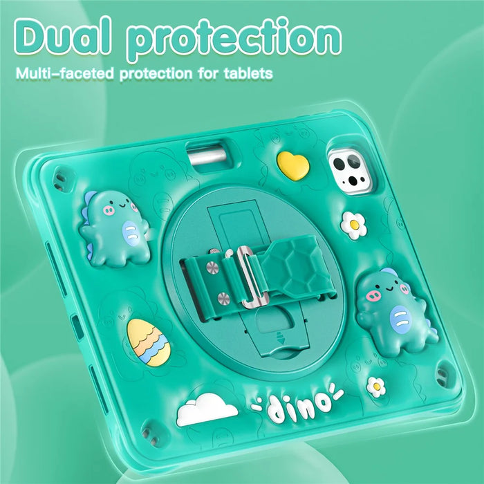 For iPad Pro 11 (2025) / 11 (2024) Case Cartoon Dinosaur Hand Strap Kickstand PC+Silicone+TPU Cover - 5