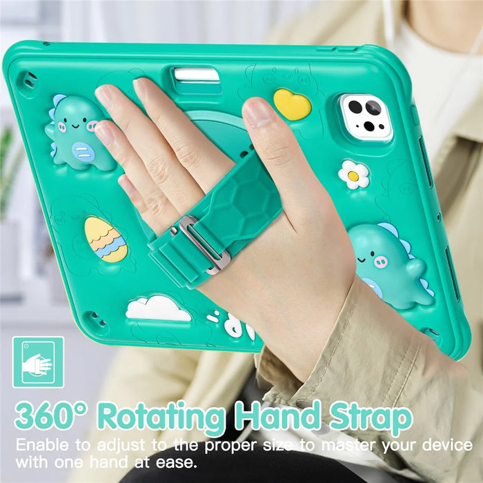For iPad Pro 11 (2025) / 11 (2024) Case Cartoon Dinosaur Hand Strap Kickstand PC+Silicone+TPU Cover - 6