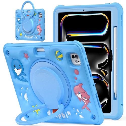 For iPad Pro 11 (2025) / 11 (2024) Case Cute Dolphin PC+Silicone+TPU Kickstand Tablet Cover - 1
