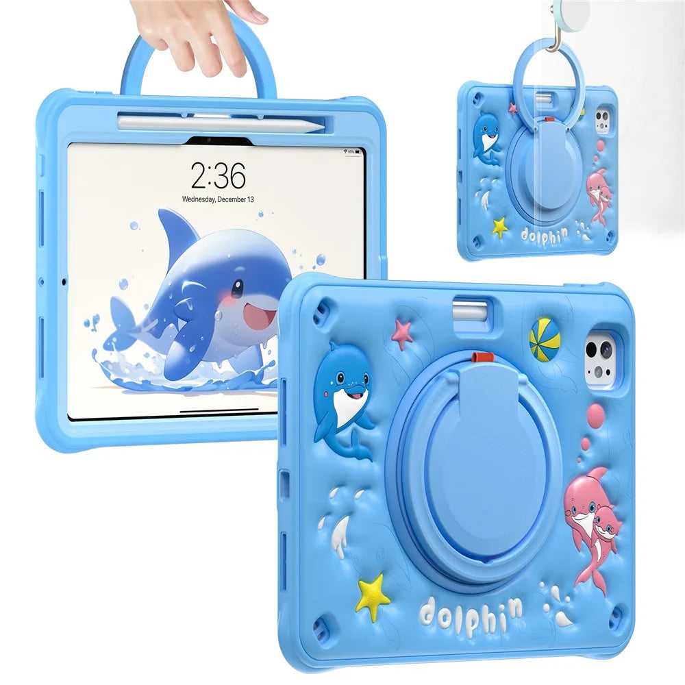 For iPad Pro 11 (2025) / 11 (2024) Case Cute Dolphin PC+Silicone+TPU Kickstand Tablet Cover - 2