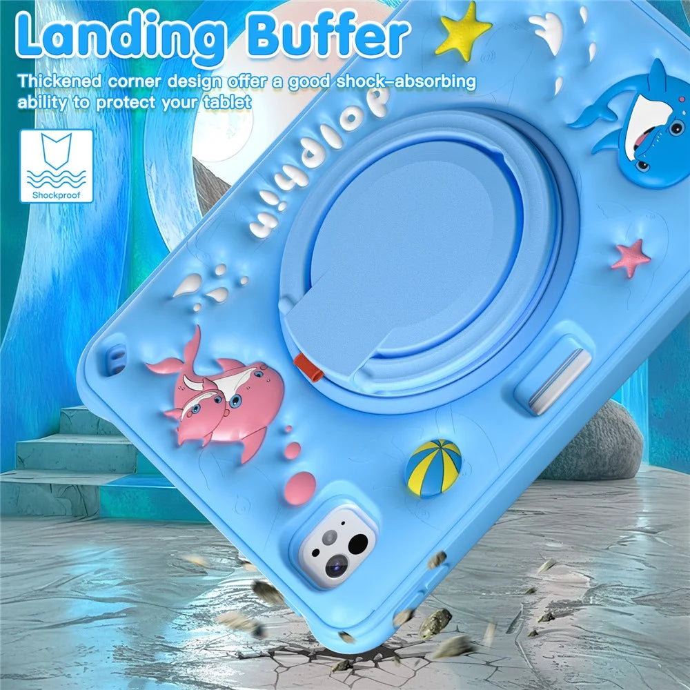 For iPad Pro 11 (2025) / 11 (2024) Case Cute Dolphin PC+Silicone+TPU Kickstand Tablet Cover - 5