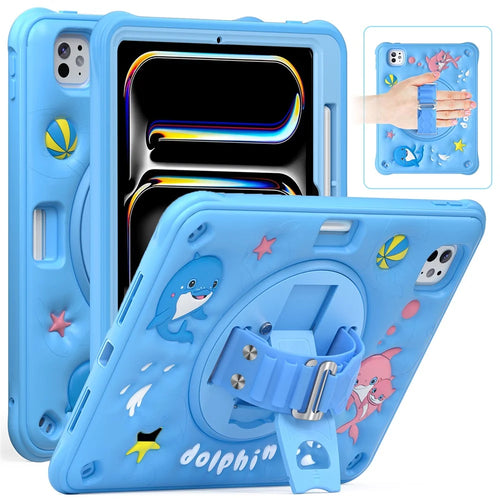 For iPad Pro 11 (2025) / 11 (2024) Case Cute Dolphin Kickstand PC+Silicone+TPU Tablet Cover - 1