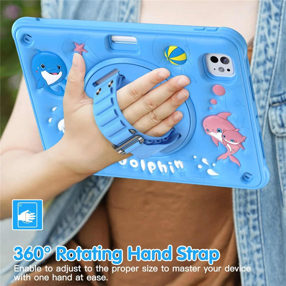 For iPad Pro 11 (2025) / 11 (2024) Case Cute Dolphin Kickstand PC+Silicone+TPU Tablet Cover - 6