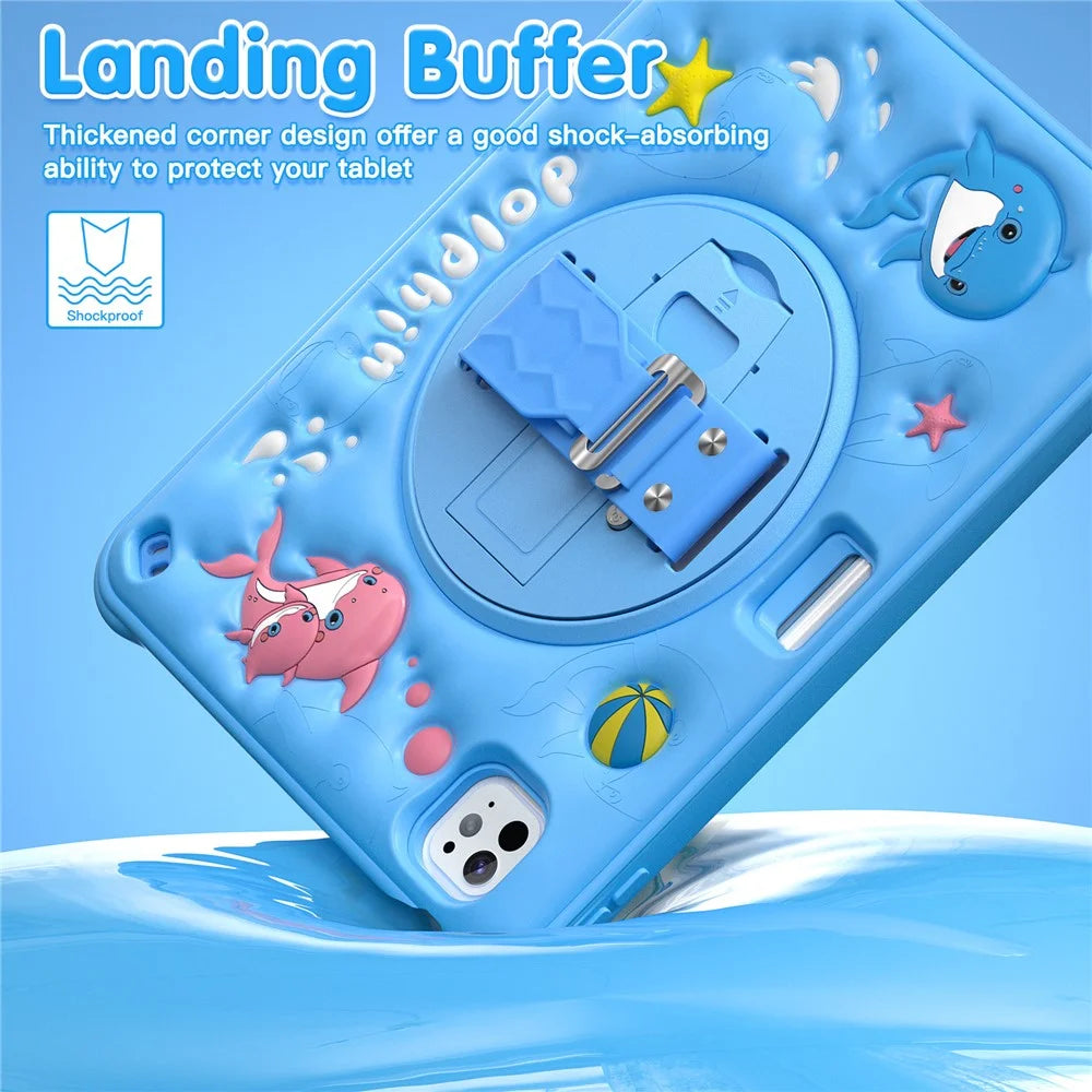 For iPad Pro 11 (2025) / 11 (2024) Case Cute Dolphin Kickstand PC+Silicone+TPU Tablet Cover - 3