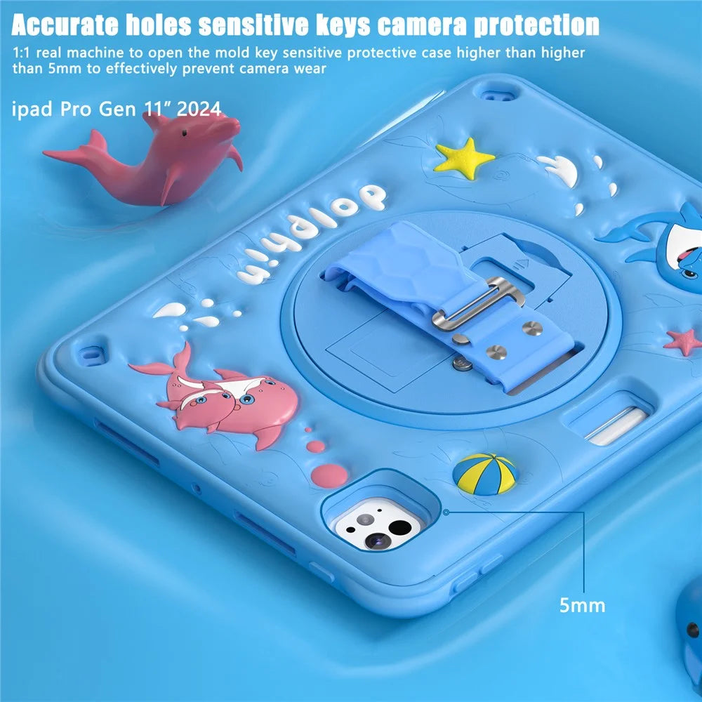 For iPad Pro 11 (2025) / 11 (2024) Case Cute Dolphin Kickstand PC+Silicone+TPU Tablet Cover - 4