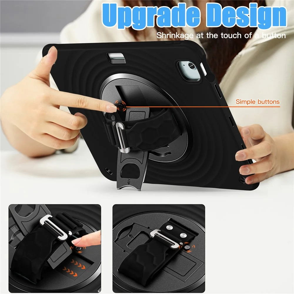 For iPad Air 13 (2026) / (2025) / (2024) / Pro 12.9 (2022) / (2021) / (2020) / (2018) Case Kickstand TPU+PC+Silicone Tablet Cover - Black - 2