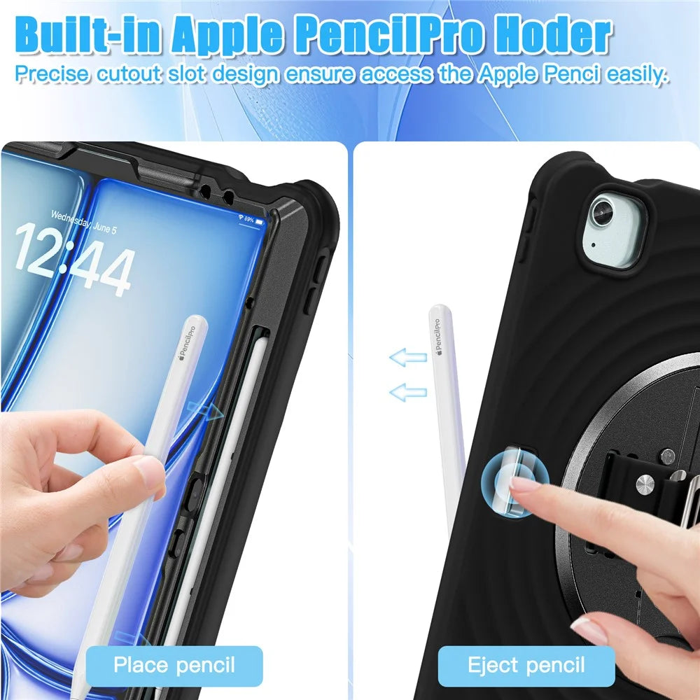 For iPad Air 13 (2026) / (2025) / (2024) / Pro 12.9 (2022) / (2021) / (2020) / (2018) Case Kickstand TPU+PC+Silicone Tablet Cover - Black - 3