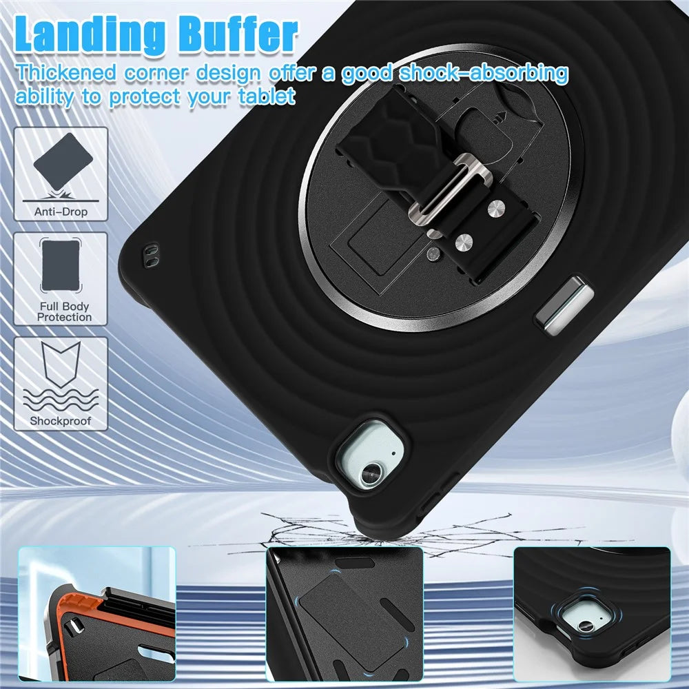 For iPad Air 13 (2026) / (2025) / (2024) / Pro 12.9 (2022) / (2021) / (2020) / (2018) Case Kickstand TPU+PC+Silicone Tablet Cover - Black - 4