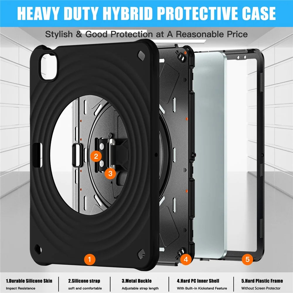 For iPad Air 13 (2026) / (2025) / (2024) / Pro 12.9 (2022) / (2021) / (2020) / (2018) Case Kickstand TPU+PC+Silicone Tablet Cover - Black - 5