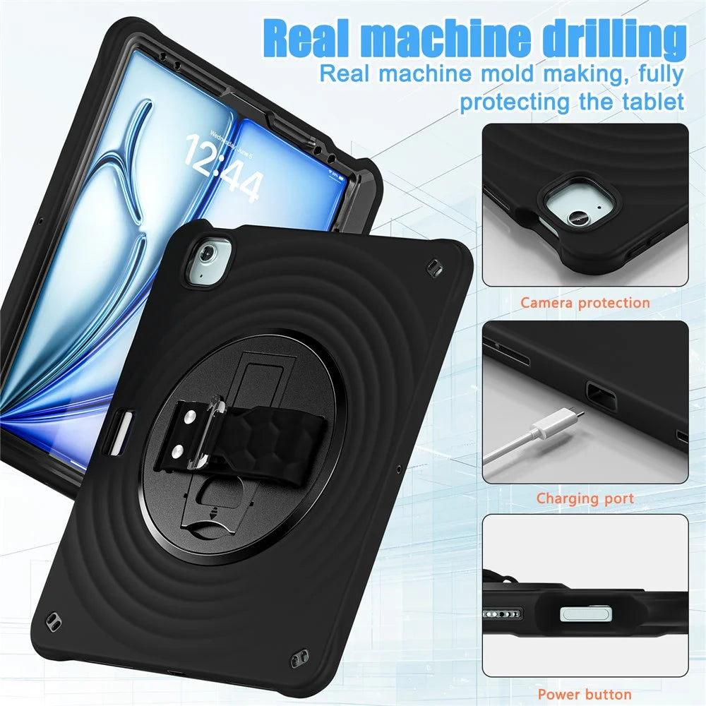 For iPad Air 13 (2026) / (2025) / (2024) / Pro 12.9 (2022) / (2021) / (2020) / (2018) Case Kickstand TPU+PC+Silicone Tablet Cover - Black - 6
