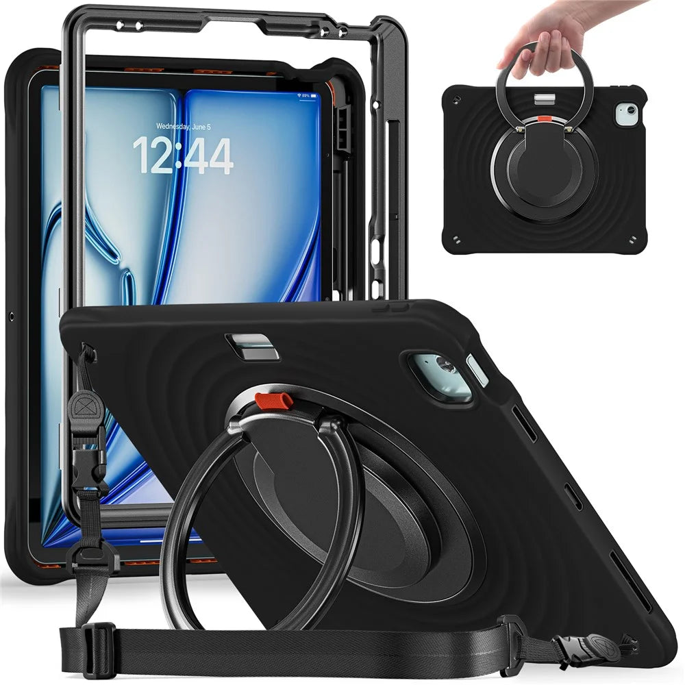 For iPad Air 13 (2026) / (2025) / (2024) / Pro 12.9 (2022) / (2021) / (2020) / (2018) Case with Shoulder Strap Kickstand Tablet Cover - Black - 1