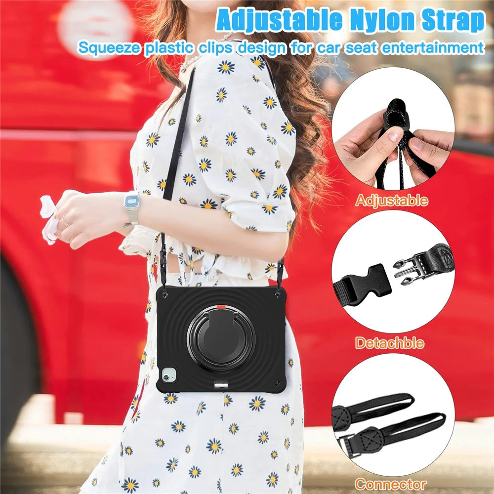 For iPad Air 13 (2026) / (2025) / (2024) / Pro 12.9 (2022) / (2021) / (2020) / (2018) Case with Shoulder Strap Kickstand Tablet Cover - Black - 6