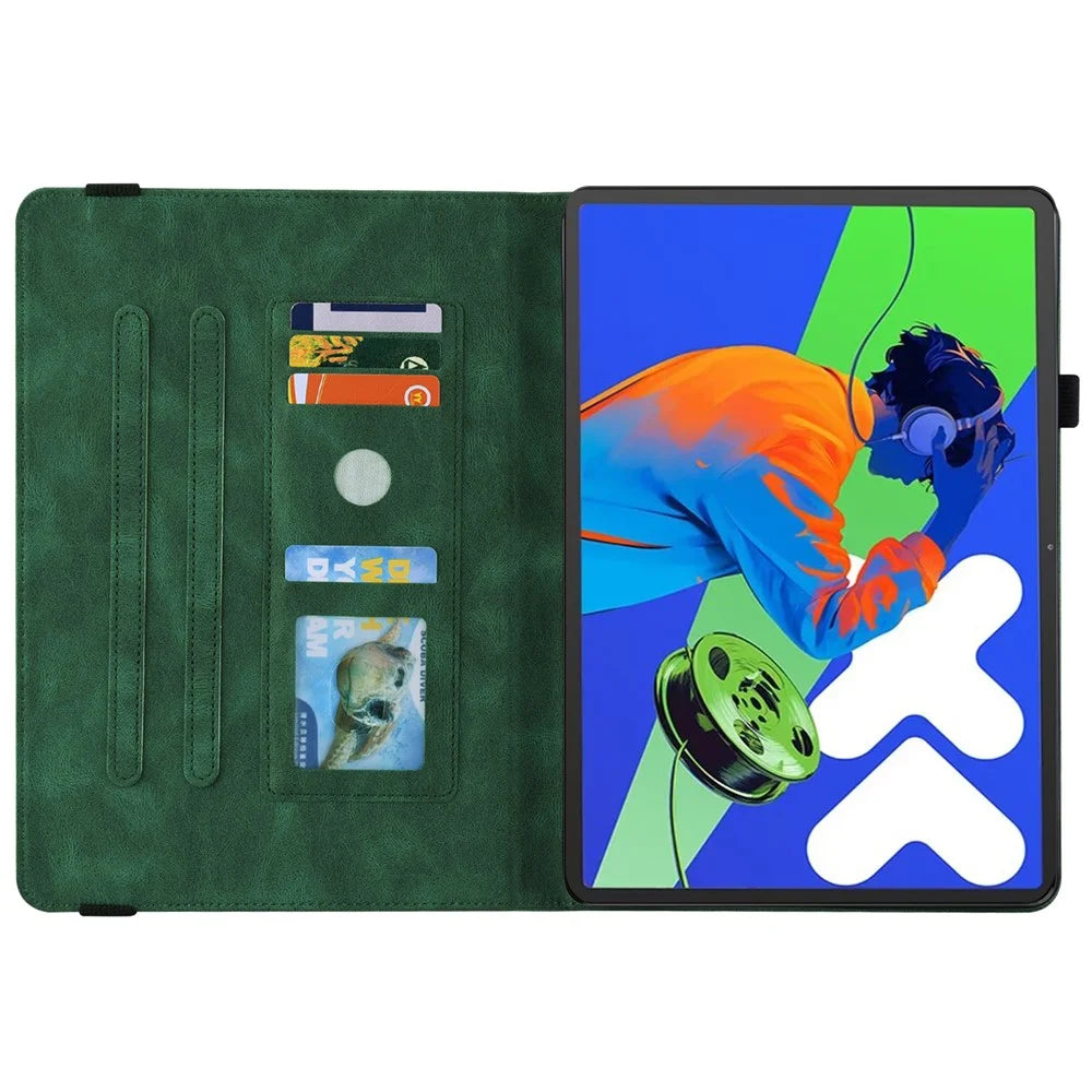 For Lenovo Tab P12 Pro 12.7 2025 / Xiaoxin Pad Pro 12.7 (2025) Case Butterfly Flower Imprint PU Leather Tablet Cover with Card Slots - Green - 2