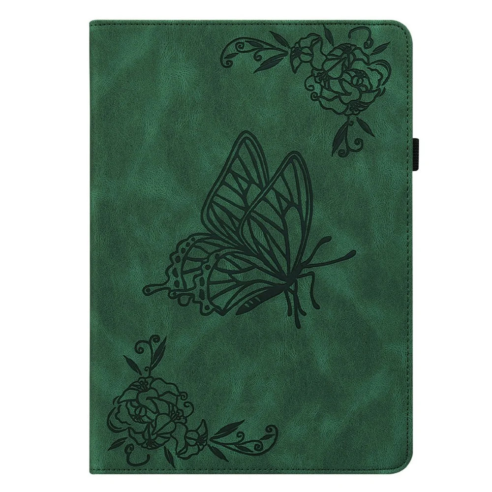 For Lenovo Tab P12 Pro 12.7 2025 / Xiaoxin Pad Pro 12.7 (2025) Case Butterfly Flower Imprint PU Leather Tablet Cover with Card Slots - Green - 5