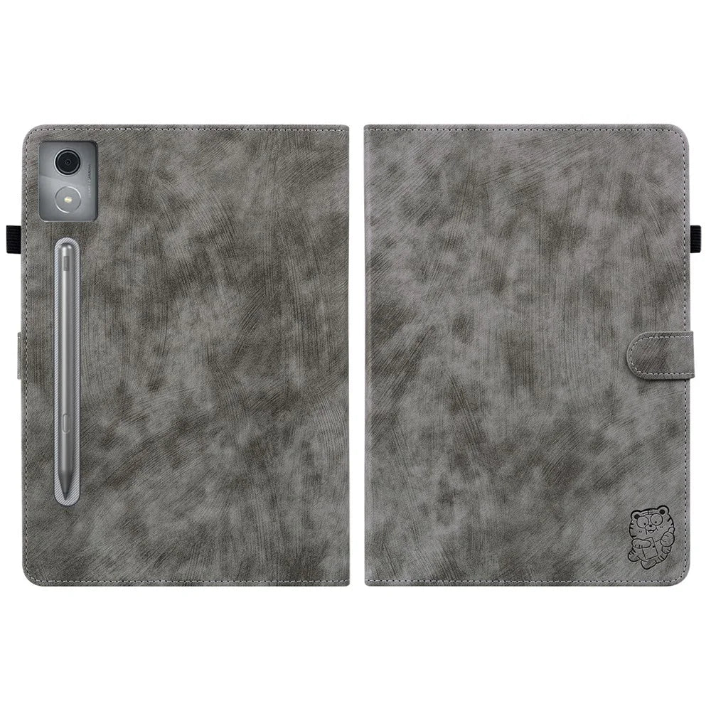 For Lenovo Tab P12 Pro 12.7 2025 / Xiaoxin Pad Pro 12.7 (2025) Cases Tiger Imprint Anti-Scratch PU Leather Tablet Cover - Grey - 7