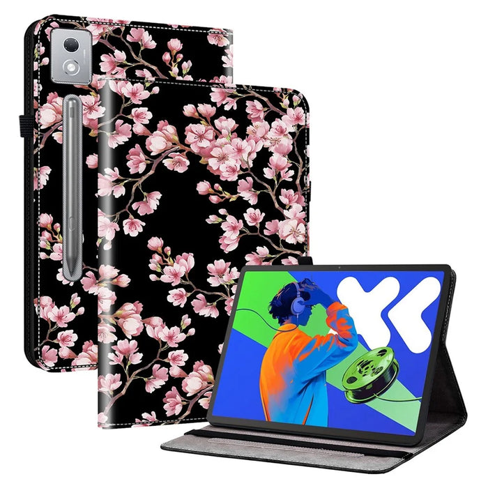 For Lenovo Tab P12 Pro 12.7 2025 / Xiaoxin Pad Pro 12.7 (2025) Leather Case Pattern Printed Stand Tablet Cover with Card Slots - Plum Blossom - 1