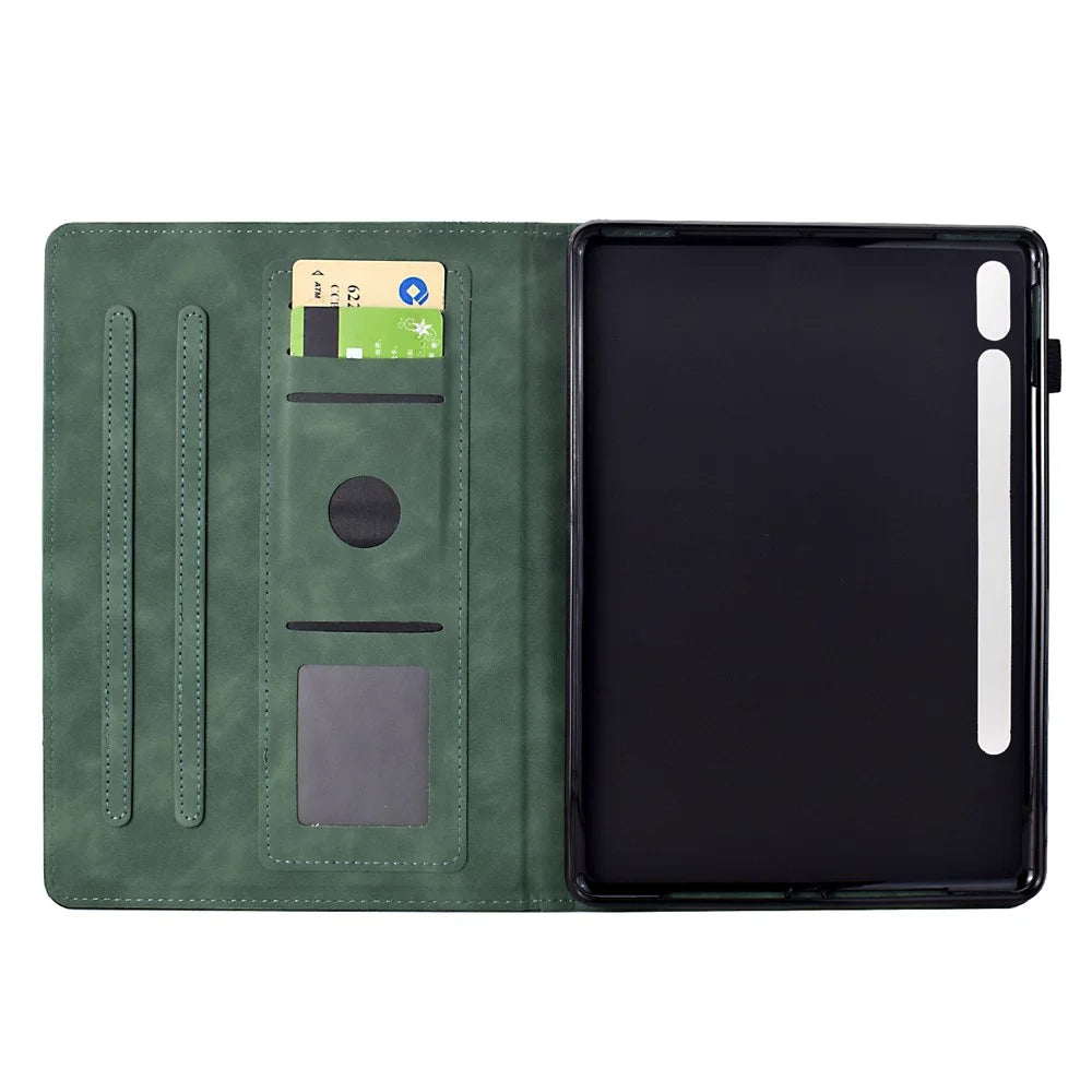 For Samsung Galaxy Tab S9 Case Cats Imprinted PU Leather Card Slots Tablet Cover - Green - 2
