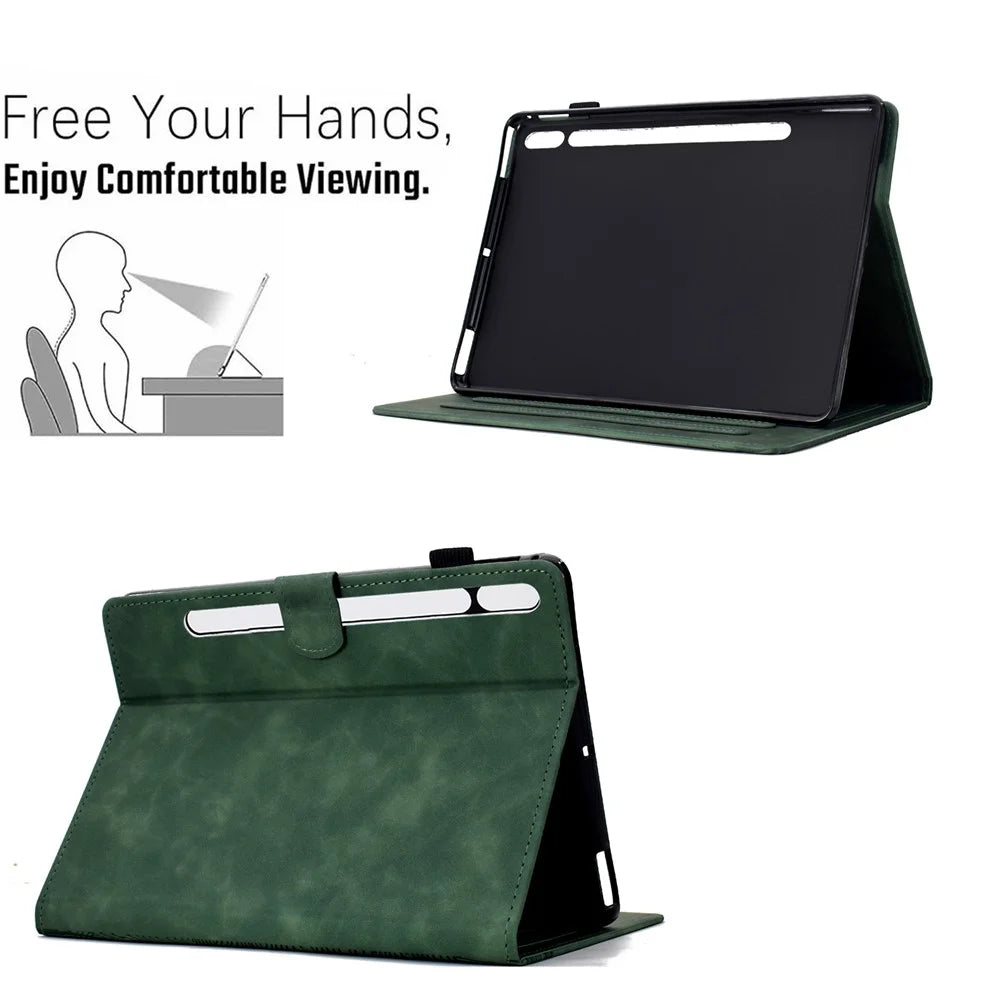 For Samsung Galaxy Tab S9 Case Cats Imprinted PU Leather Card Slots Tablet Cover - Green - 6