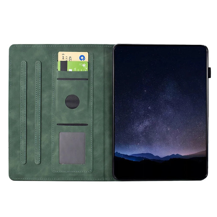 For Samsung Galaxy Tab A9+ Case Cats Imprinted PU Leather Card Slots Tablet Cover - Green - 2