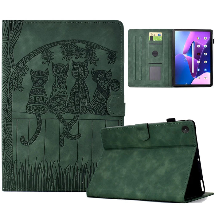 For Lenovo Tab M10 (Gen 3) Case Cats Imprinted PU Leather Card Slots Tablet Cover - Green - 1
